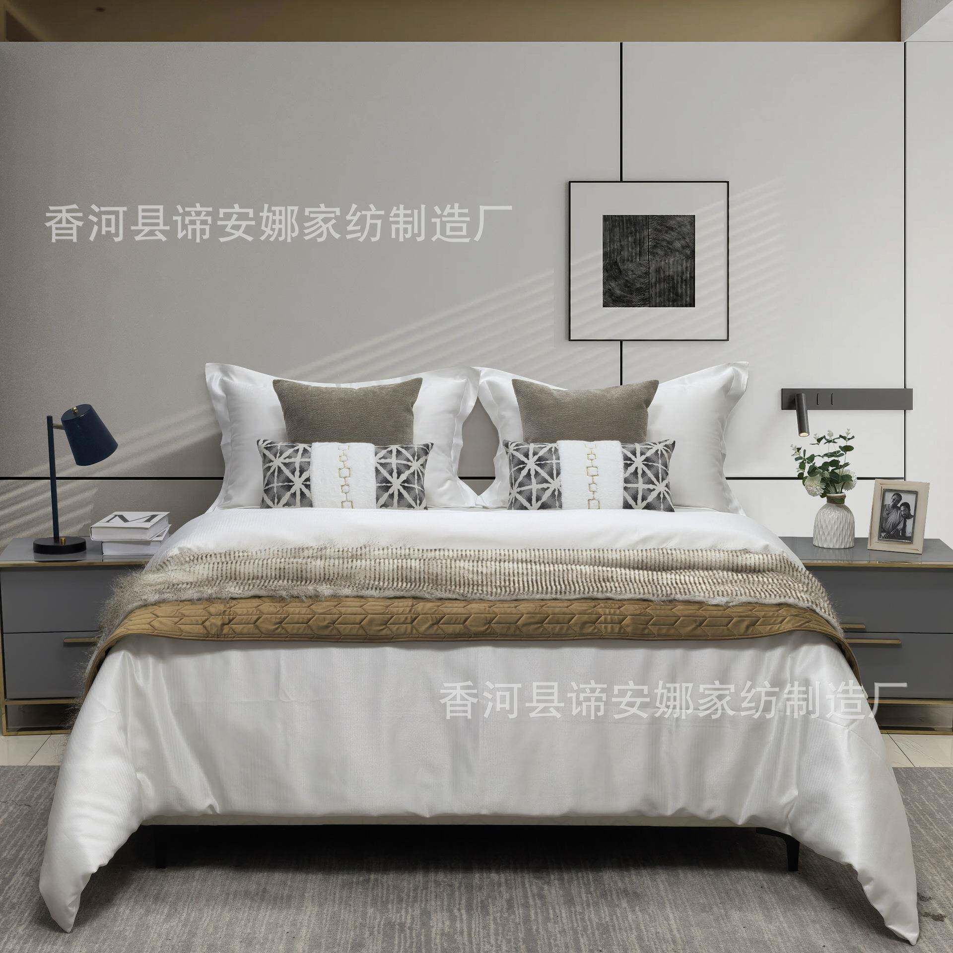 现代轻奢样板房床上用品家具卖场仿真兔毛咖色复古软装样板间床品