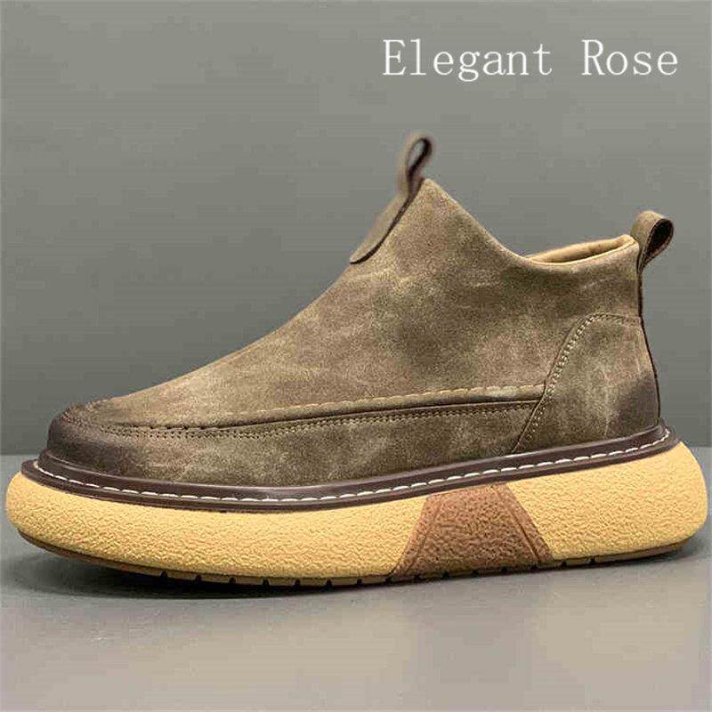 ELEGANT ROSE 男鞋高帮秋冬款真皮百搭中帮休闲鞋厚底增高马丁靴