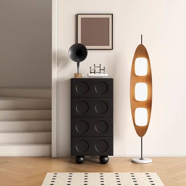 黑色复古八斗柜卧室床尾收纳储物柜斗柜客厅玄关柜电视沙发边柜