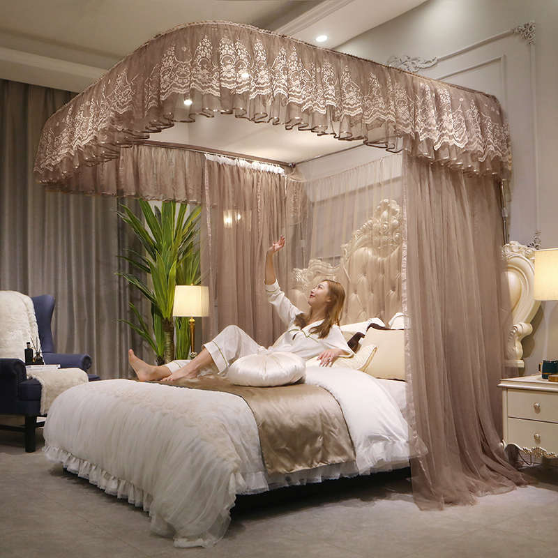 轨道型新款三开批发u落地式婚庆代蚊帐家用单双蕾丝导轨蚊帐门人