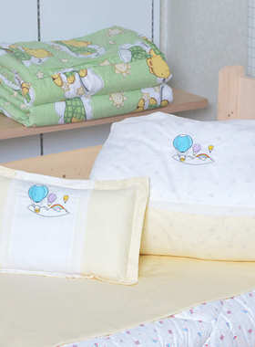 幼儿园床上用品被子批发午休儿童绣花件套三件棉质布黄色拼淡雅六