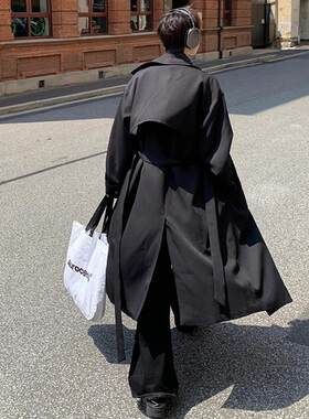 高端黑色双排扣风衣外套男春秋款韩系穿搭高级感中长款英伦风大衣