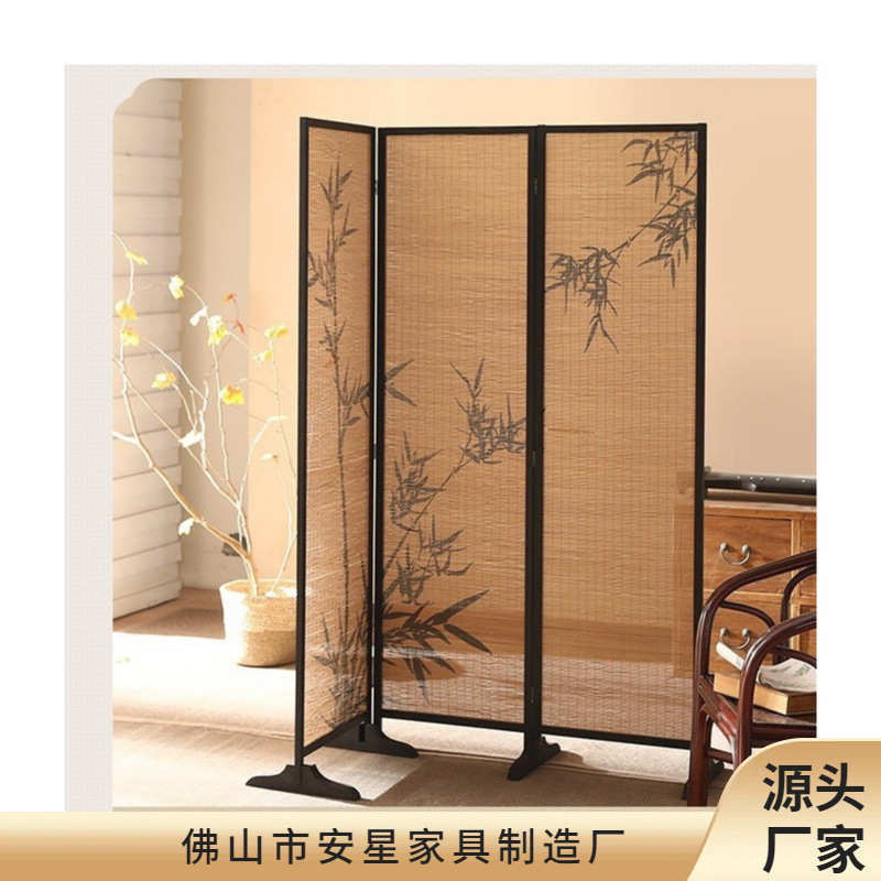 新中式隔断屏风茶楼国风竹影主题装饰墙背景茶室竹编围挡阳台改造