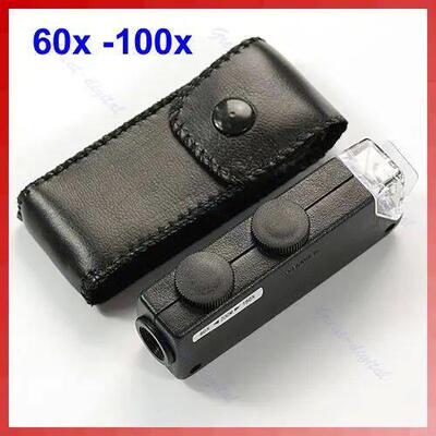 Mini Handheld 60x-100x Pocket Microscope Magnifer Loupe