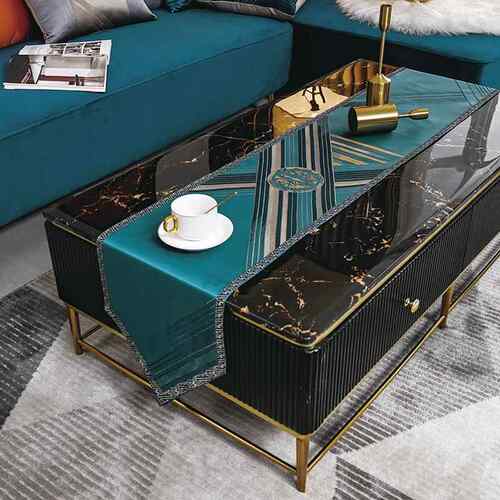 桌旗现代轻奢样尘板间店餐桌饰酒长布条UDL贡缎提花电视柜装防盖