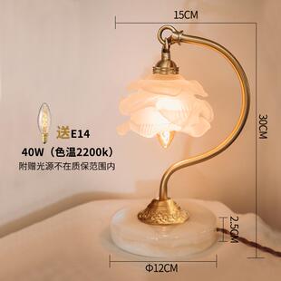 正品三灯式一宅 中古美卧室床头小台灯 黄铜云石妻水晶玻璃夫氛房
