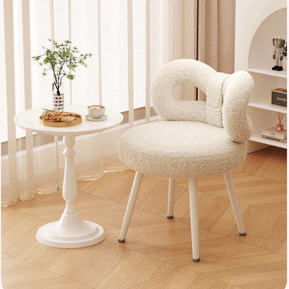 化妆椅卧室梳妆凳网红奶油风蝴蝶结靠背餐椅家用梳妆台凳子美甲椅