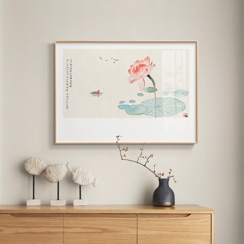 新中式客厅日式餐厅装饰画禅意水彩荷花挂画书房壁画中国古风现代图片