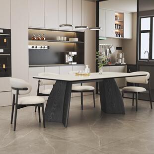 实木小户型意式极简纯白岩板长方形餐桌椅组合家用现代简约饭桌子