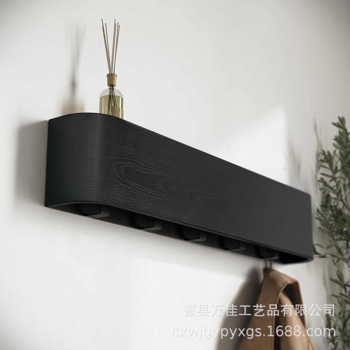 木质墙上置物架隐藏式衣架入户门收纳架衣服带挂钩衣帽架置物架