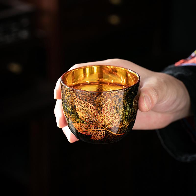 福州大漆林剑军老师纯手工枫叶大漆主人杯茶杯高档喝茶专用品茗杯