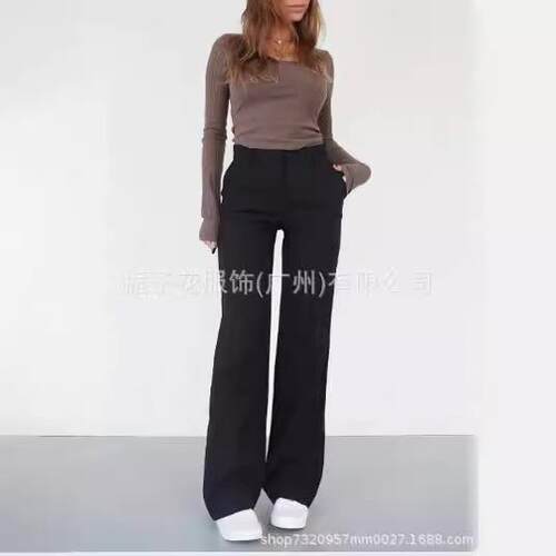 Women Casual Slim Suit Pants Spring Fall Mid Waist Straight