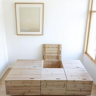 榻榻米木箱拼床实木收纳箱定制组合储物箱加宽卧室订做木箱子柜子