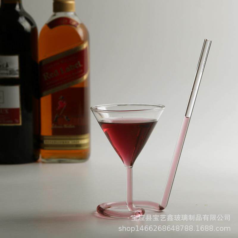 创意玻璃螺旋鸡尾酒杯 旋转马天尼酒 创意吸管杯 长尾吸血鬼酒杯