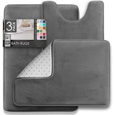 3PC Bathroom Rugs Velvet Memory Foam Non-Slip Bath Rugs Mach