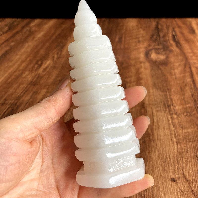 天然玉石白玉文昌塔摆件9层13层 书桌办公室家居装饰吉祥招财礼品