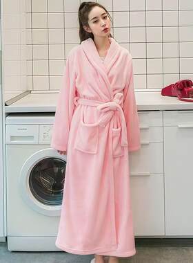 秋冬加厚珊瑚绒女式睡袍宽松大号浴袍夫妇保暖睡衣长晨跑1020e