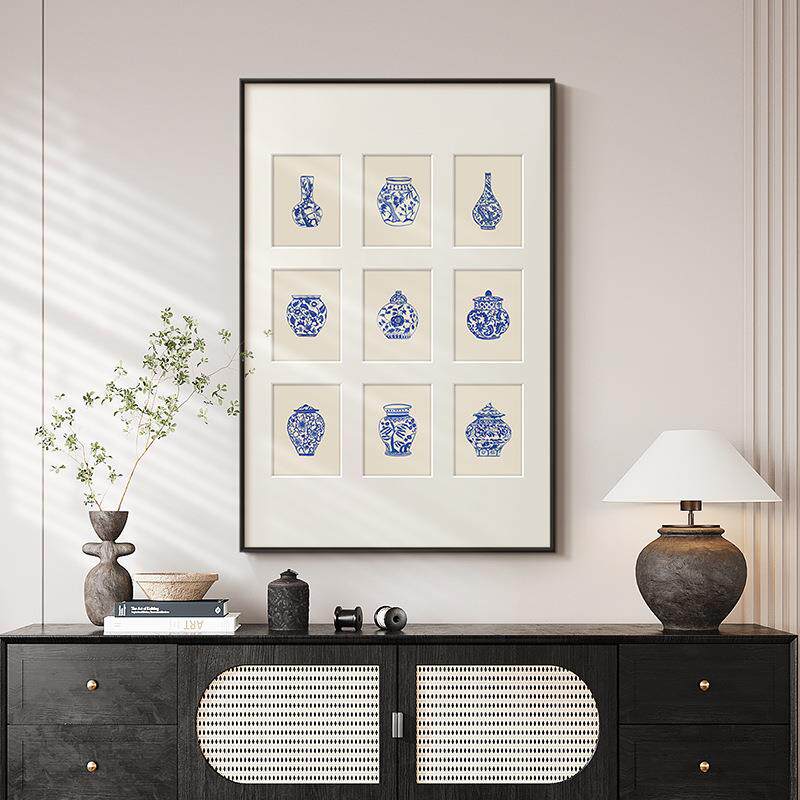 青花瓷·瓶安》法式现代中国风客厅装饰画新中式餐厅玄关花瓶挂画