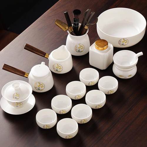 正品202高5新款羊玉夫茶具套装家用会客轻奢脂档白瓷功侧把茶壶泡