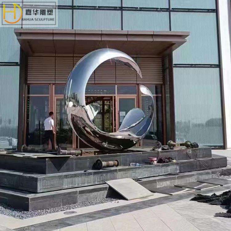 大型不锈钢雕塑制作抽象镜面圆环半圆金属镂空户外售楼部景观装饰