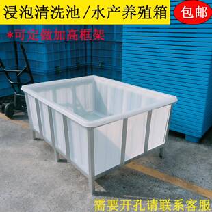 牛筋塑料水箱带铁框架养殖鱼水产箱大号长方形周转解冻浸泡清洗池