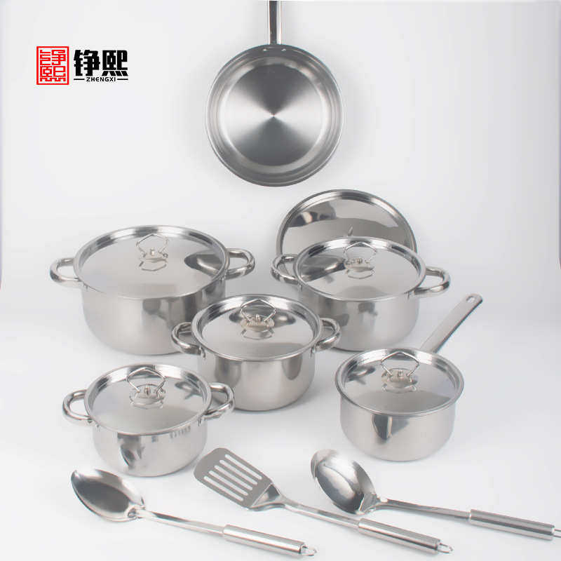 批发不锈钢厨房锅具套装礼品多件套组15件套厨具烹饪炊具pots