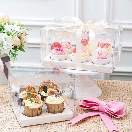2/4/6/12粒全透明纸杯马芬蛋糕盒cupcake黑色白色加高甜品包装盒