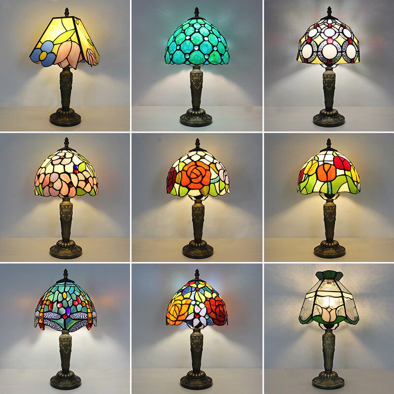 美式复古蒂凡尼玻璃台灯卧室温馨轻奢酒店浪漫婚房怀旧牀头小夜灯