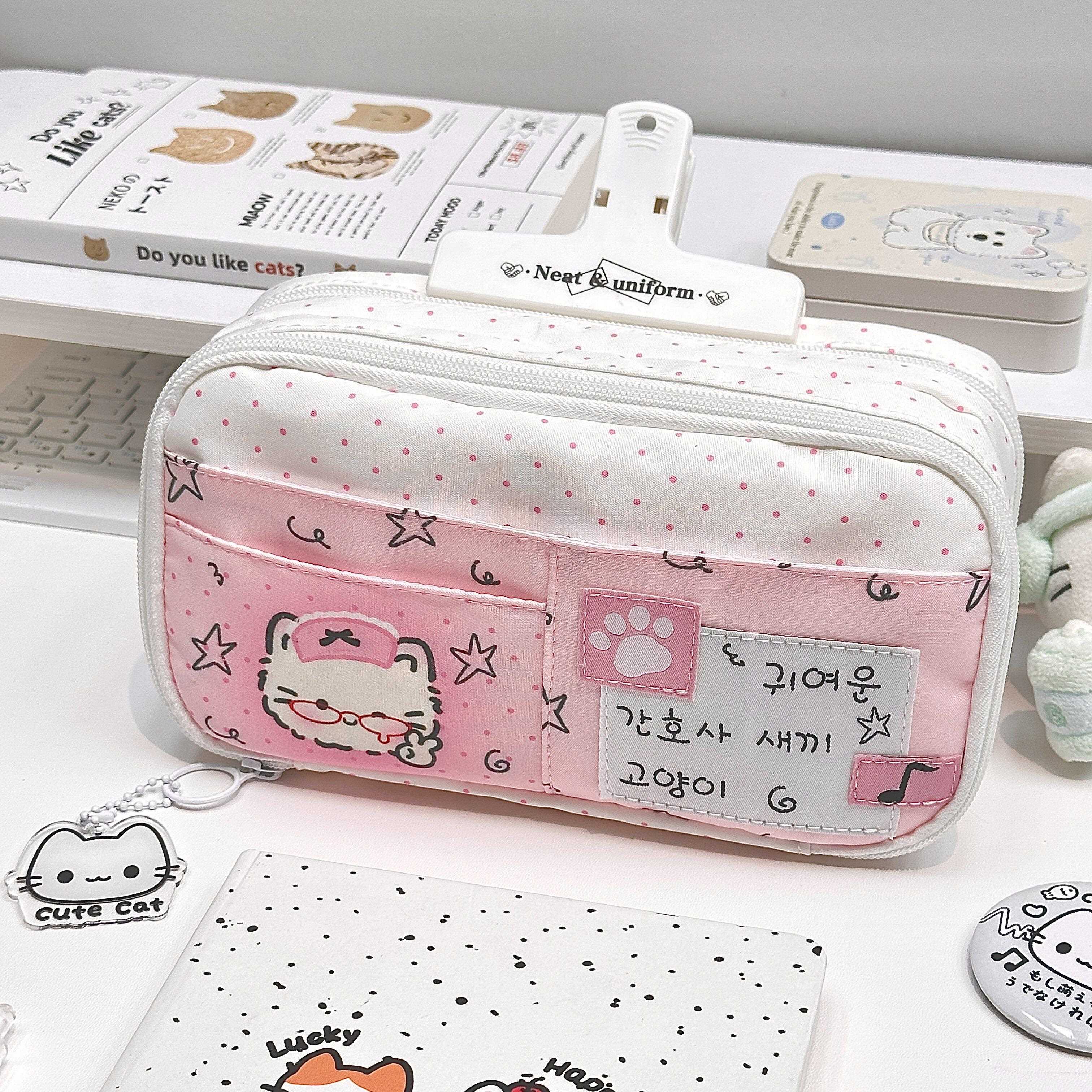 比耶小猫笔袋高颜值ins风小众学生女生笔袋可爱新款铅笔文具盒
