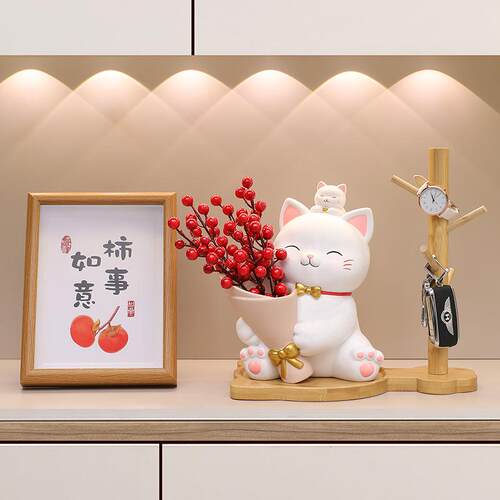 新款可爱创意樱花猫捧花收纳摆件玄关客厅卧室办工桌装饰摆件