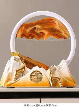 招财鹿流沙画沙漏摆件轻奢高档家居客厅酒柜电视柜办公室桌装饰品