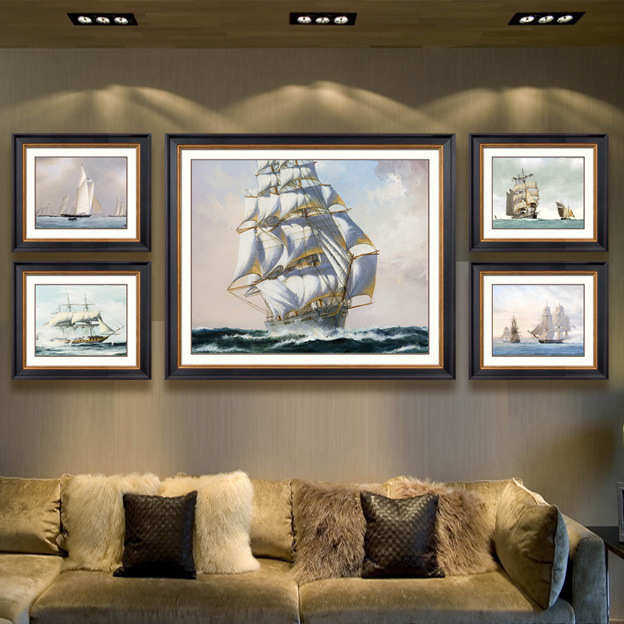 地中海风格装饰画客厅三幅组合墙画高档客厅沙发背景墙装饰画