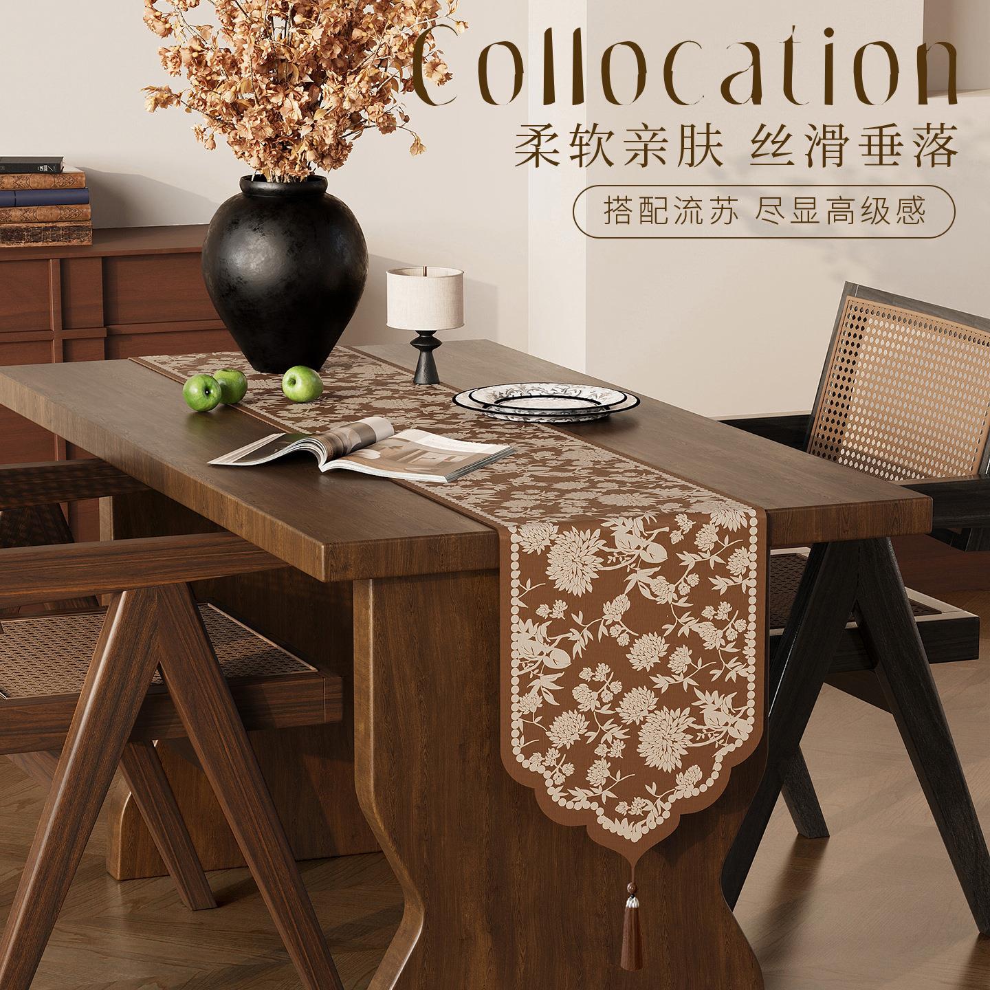 中古风桌轻奢高端餐旗布旗台茶旗异形亚麻桌布棉麻长桌条茶电视柜