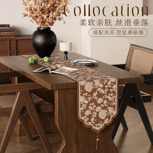 中古风桌旗轻奢高端餐桌旗布茶台茶旗桌布棉麻长条电视柜斗柜盖布