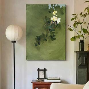 中古风小众抽象花卉植物客厅装饰画玄关复古春意盎然绿色生机挂画