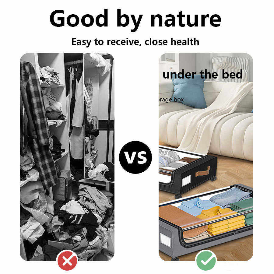 新款床底收纳箱带轮子床下布艺防尘带盖储物整理铁艺滑轮收纳箱