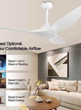 52寸白色ABS吊扇带灯跨境新款大风力客厅吊扇ceiling fan