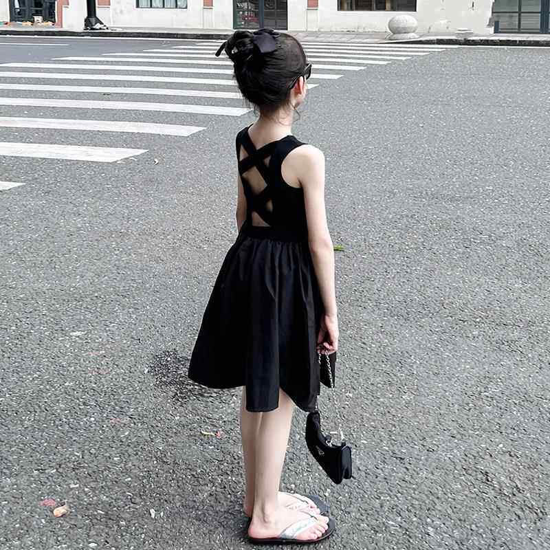 韩国Uamtor小黑裙赫本风女童夏日连衣裙高级感夏装露背吊带公主裙
