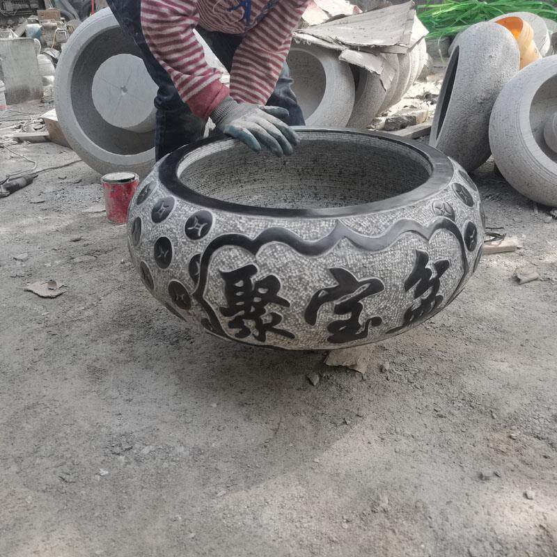 石雕鱼缸聚宝盆养鱼种花彷古茶馆小石缸青石室内庭院别墅水缸摆件