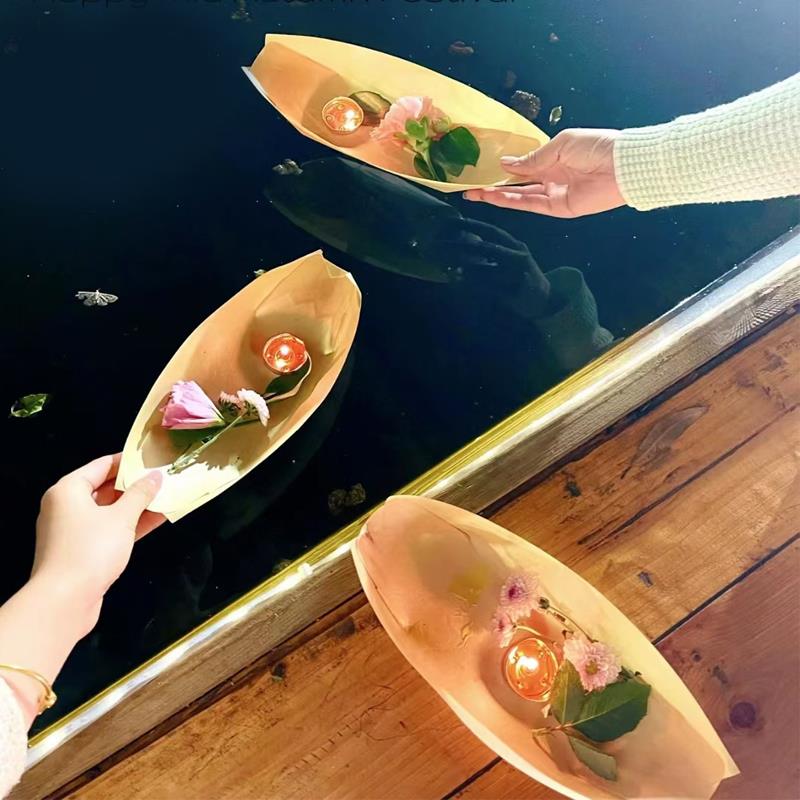 环保木船灯元旦除夕跨年元宵节日许愿水灯河灯酥油灯写字心愿漂船