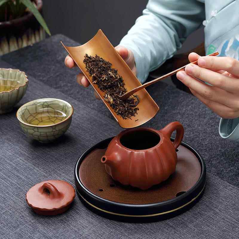 錾刻茶拨则手工茶紫铜家用铜茶茶紫铜鎏银针茶匙茶具配件勺茶铲