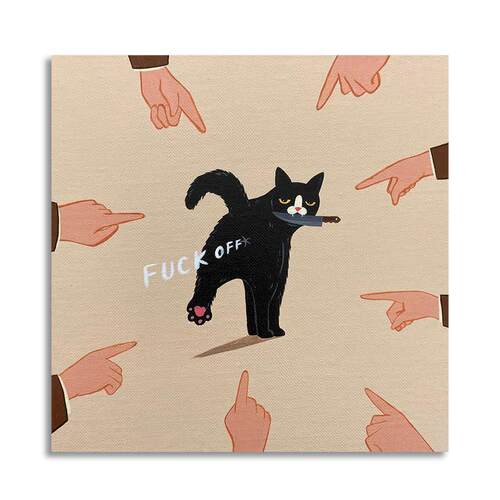【底价捡漏】St.aftercigs奶牛猫黑猫搞怪客厅装饰画挂画复刻版画