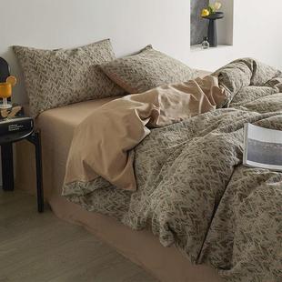 风纯棉色织提花轻奢床单被套学生宿舍三件套 简约全棉四件套美式