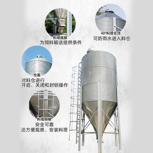 厂家供应自动化料塔大容量镀锌板料塔畜牧养殖养猪饲料仓料塔