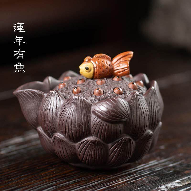 宜兴原矿紫砂手抓壶不烫手仿生荷叶金鱼泡茶壶茶具快客杯雕塑