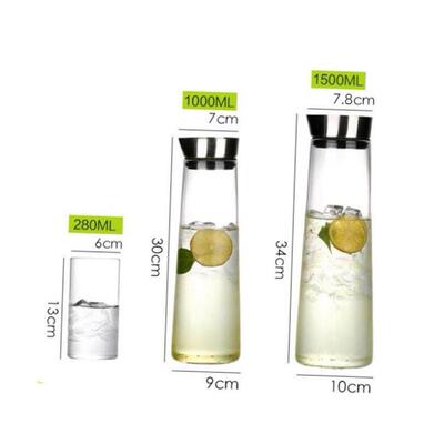 1L/1.5L Thickened Glass Water Bottle With Stainless Steel Li