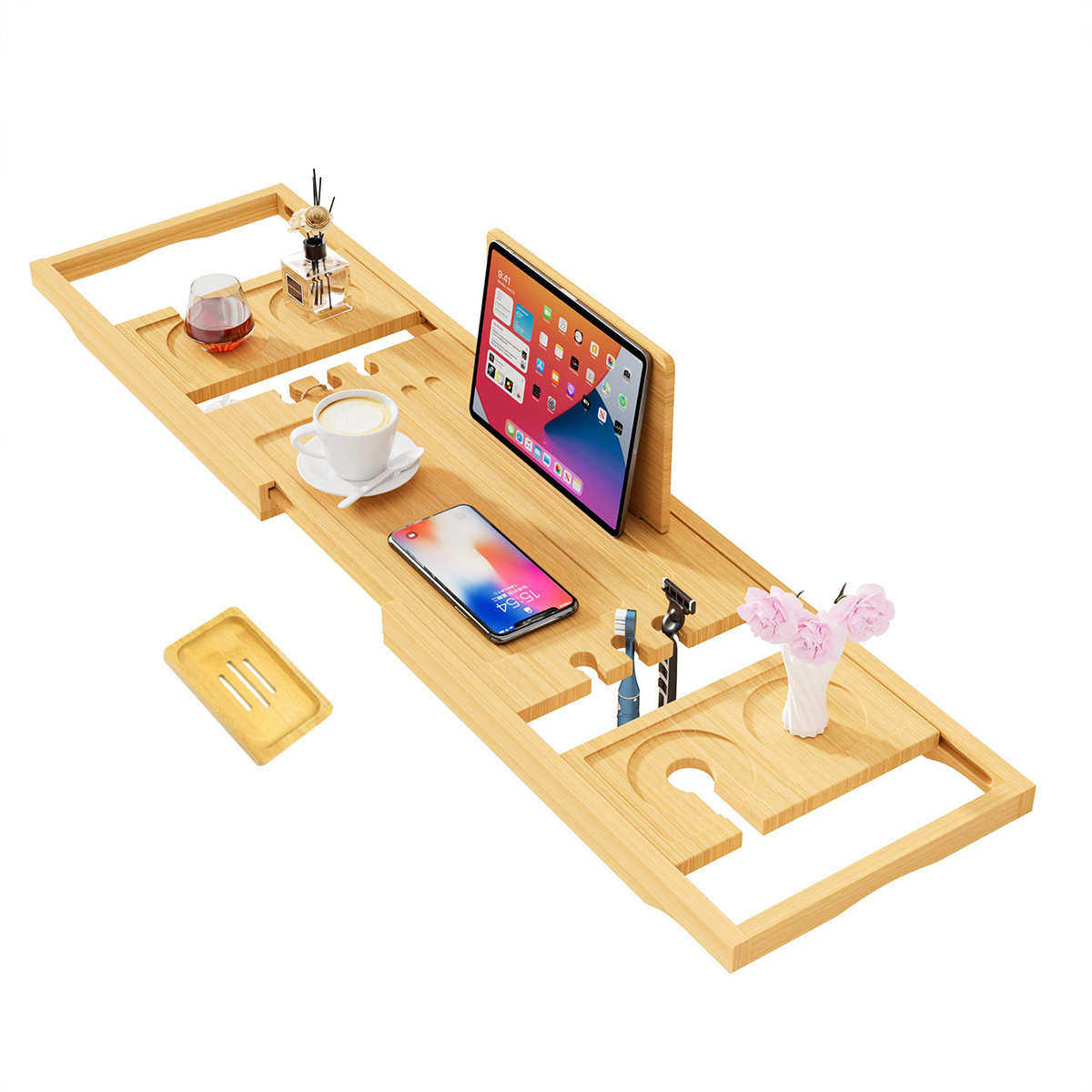 豪华浴缸托盘竹制浴缸架多用途竹制浴缸可拆装泡澡支架浴室置物架