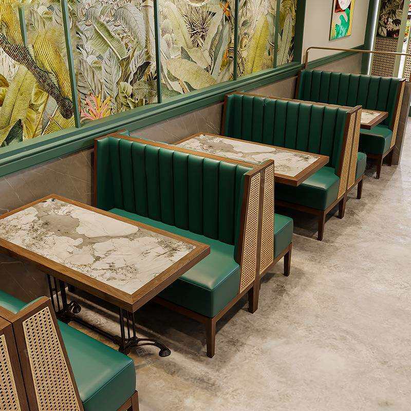 茶楼餐厅卡座沙发桌椅藤编料理火锅店主题咖啡实木新中式商用