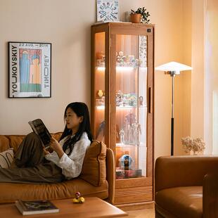 中古实木带锁展示柜客厅手办透明玻璃陈列靠墙胡桃防尘收纳酒柜子