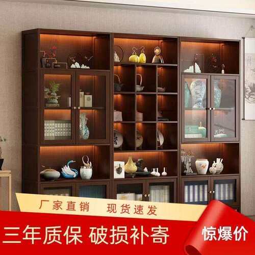 新中式非实木博古架茶室背景置物架多宝阁架商用隔断款带灯展示柜